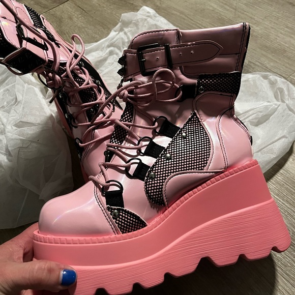 Pink and Black Punk Platform Shoes NEW Size 7 - Picture 4 of 9